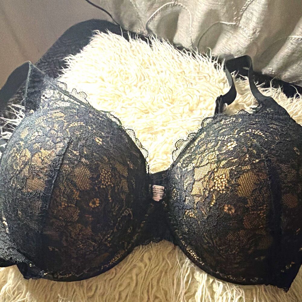 Auden Black Floral Lace Underwire Lined Bra Adjustable Straps 40DDD